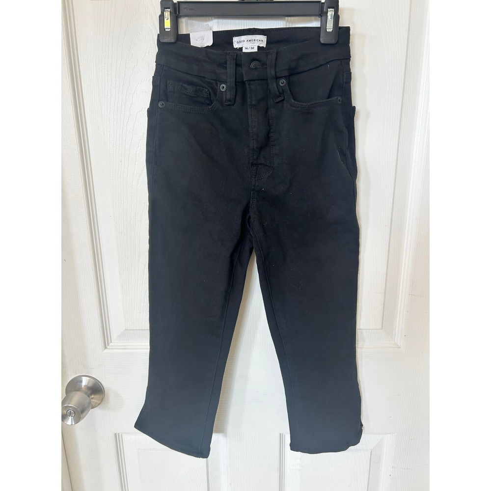 Good American Girls Size 14 Black Capri Jeans with Side Slits